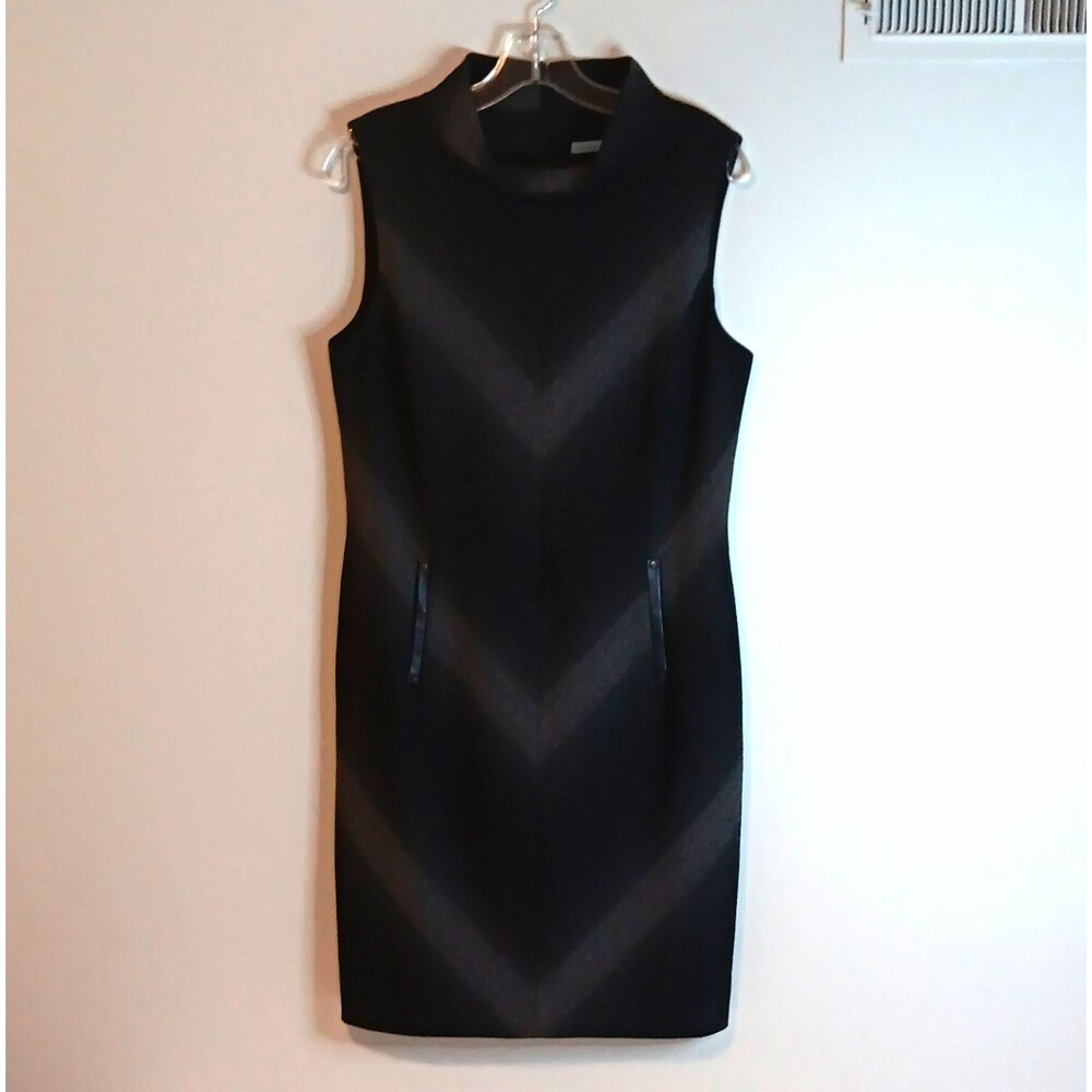Antonio Melani Sheath Dress Chevron Black Sz 10 Sleeveless Lined Mock Neck